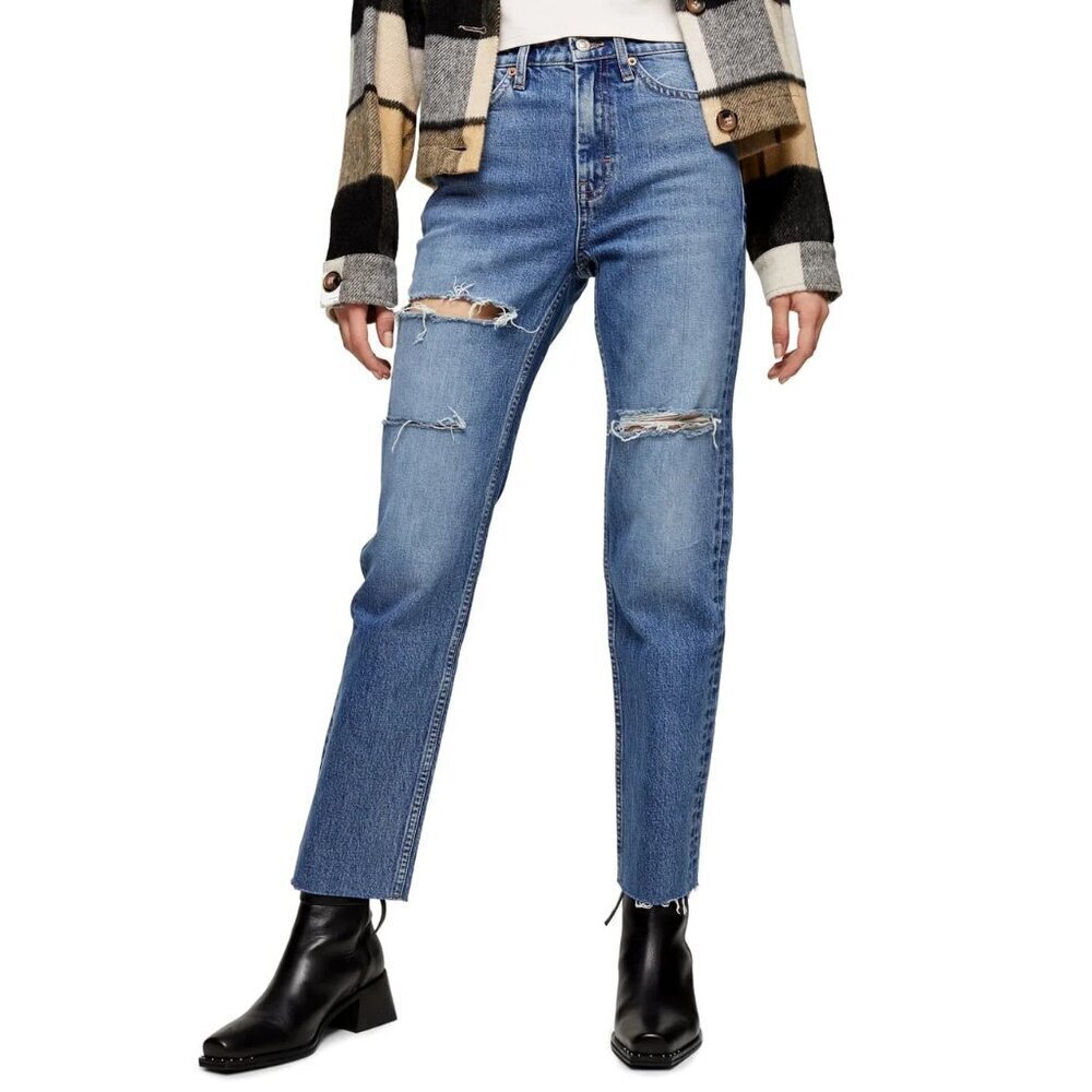 2/$30 Topshop Sofia Jeans High Rise Straight Leg Mid Blue W26 #9285